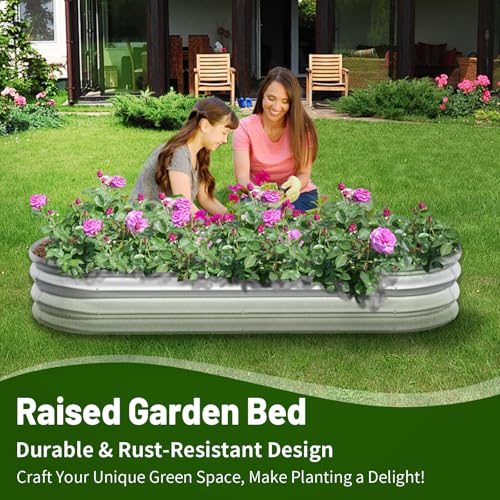 GOOZOO Galvanized Raised Garden Bed 4x2x1ft Oval Metal Planter Box A27757