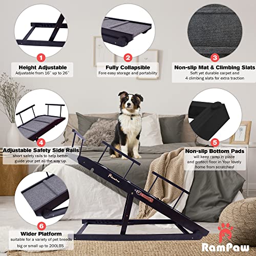 Adjustable Pet Ramp for Dogs and Cats, 48" with Safety Side Rails, Non-Slip Traction Mat, Black P37237