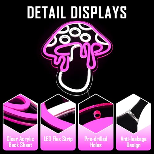 Mushroom Neon Sign Dimmable LED Night Light Wall Art for Bedroom Decor O27662