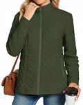 Anyhold Women's Lightweight Full Zip Jacket Diamond Quilted Coat Long Sleeve Stand Collar Trendy Winter Coat with Pockets