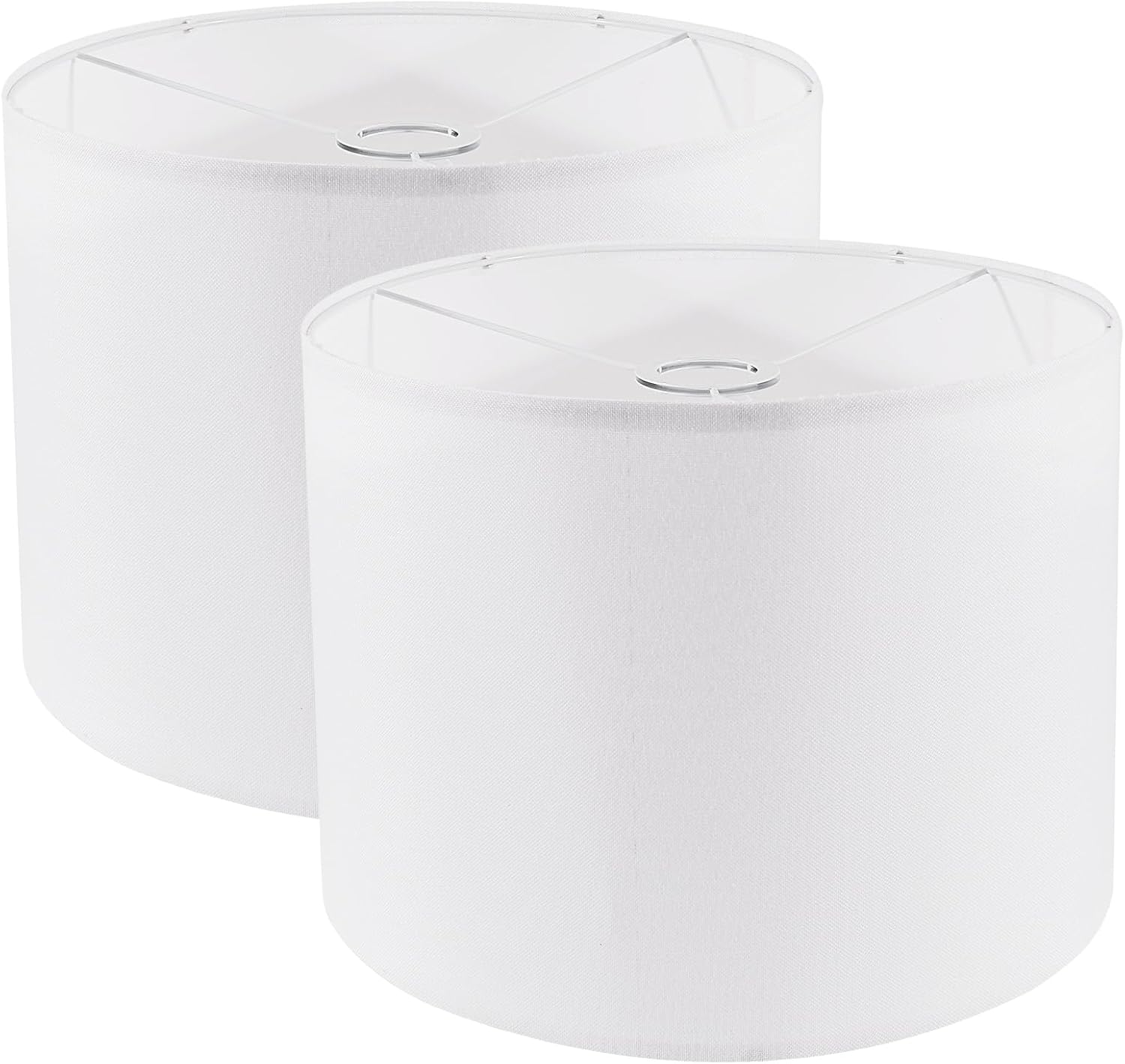Lamp Shades Set of 2, Drum Lampshade for Table Lamps Floor Lamp, 12" Top X 12" Bottom X 8" High White Large Line Fabric Lamp Shades, Easy Assembly Replacement Lampshades