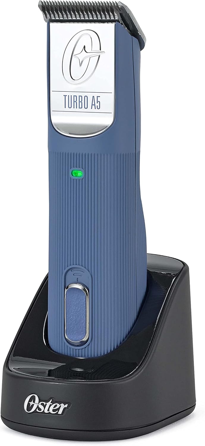 Oster Professional Cordless Turbo A5 Animal Clipper with Lithium-Ion Battery, Detachable Blade, Blue for dogs