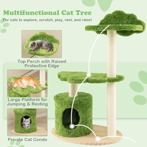 Tangkula Cat Tree Tower, Multi-level Wood Cat Tower with Sisal Scratching Posts, 38 Inch C2485
