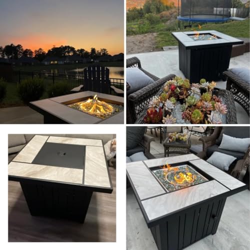 30" Propane Fire Pit Table with Ceramic Top, 50000 BTU, Outdoor Gas Firepit with Lid & Glass Rock Y964