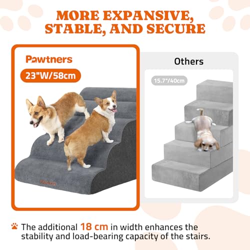 Dog Stairs for High Bed, 24" Tall Foam Pet Steps for Small Dogs, Grey A815421
