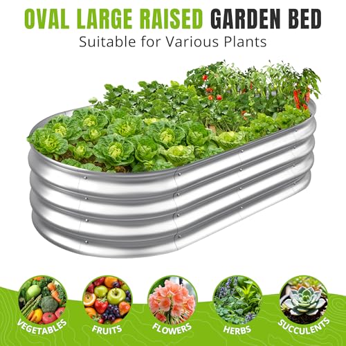 Sponvatt Raised Garden Bed - Galvanized Oval Metal Planter Box, 4x2x1 Ft, Silver C7375