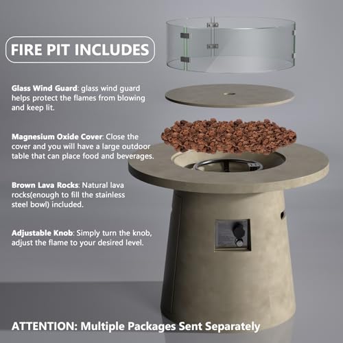 COSIEST Outdoor Propane Fire Pit Table 32-inch Round Concrete with Stainless Steel Burner G864943