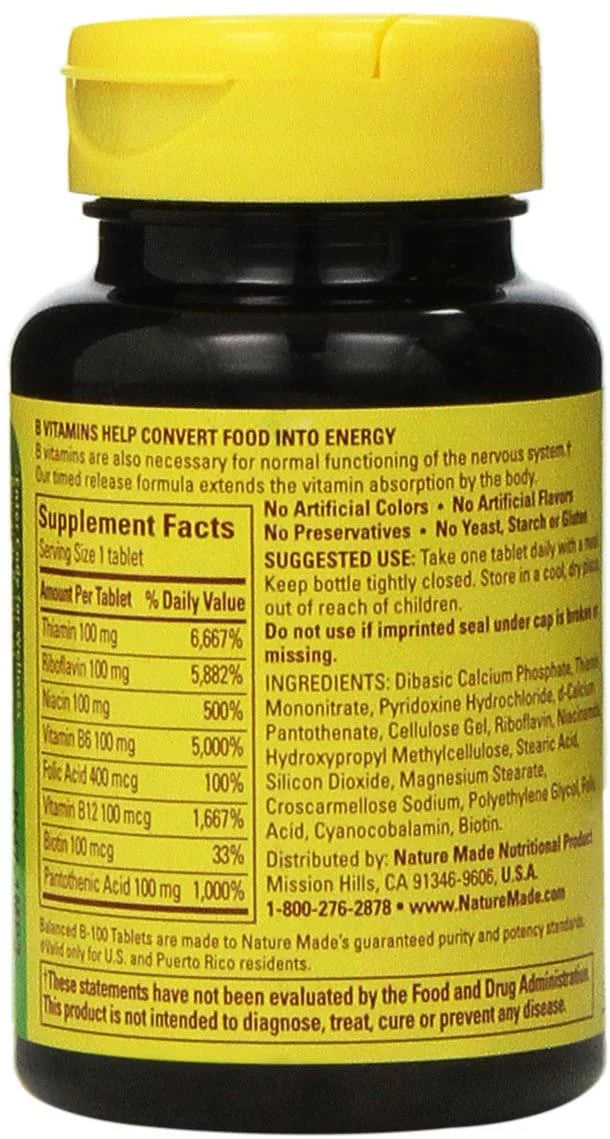 Nature Made Balanced Vitamin B-100 Complex Tablets, 60 Count (Pack of 2) V729365
