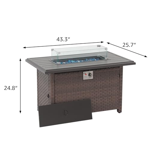 SUNSITT Outdoor Fire Pit Table 43 Inch Wicker Propane with Aluminum Tabletop, Taupe F2263