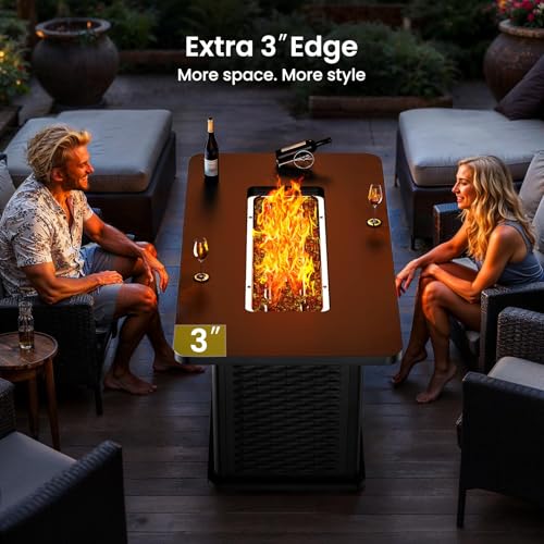 Ciays 43-Inch Rectangular Propane Fire Pit Table with Cover and Rocks R55178