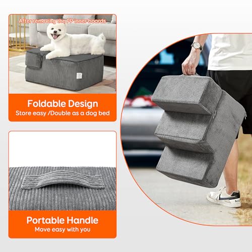 Pawque 4-Step Dog Stairs for Small Dogs Cats, High Bed Couch, Non-Slip Washable Cover C690
