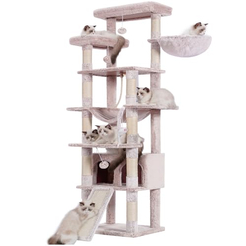 Heybly Gothic Cat Tree,78 inch Multi-Level Tall Cat Tower for Indoor Cats,2 Widened Plush Perches Cat Condo with Scracthing Board and Big Caves,Black and Red HCT033BR