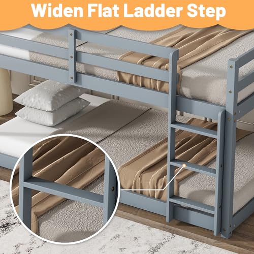 Twin Over Twin Wood Bunk Bed with Ladder and Guardrails for Kids P604