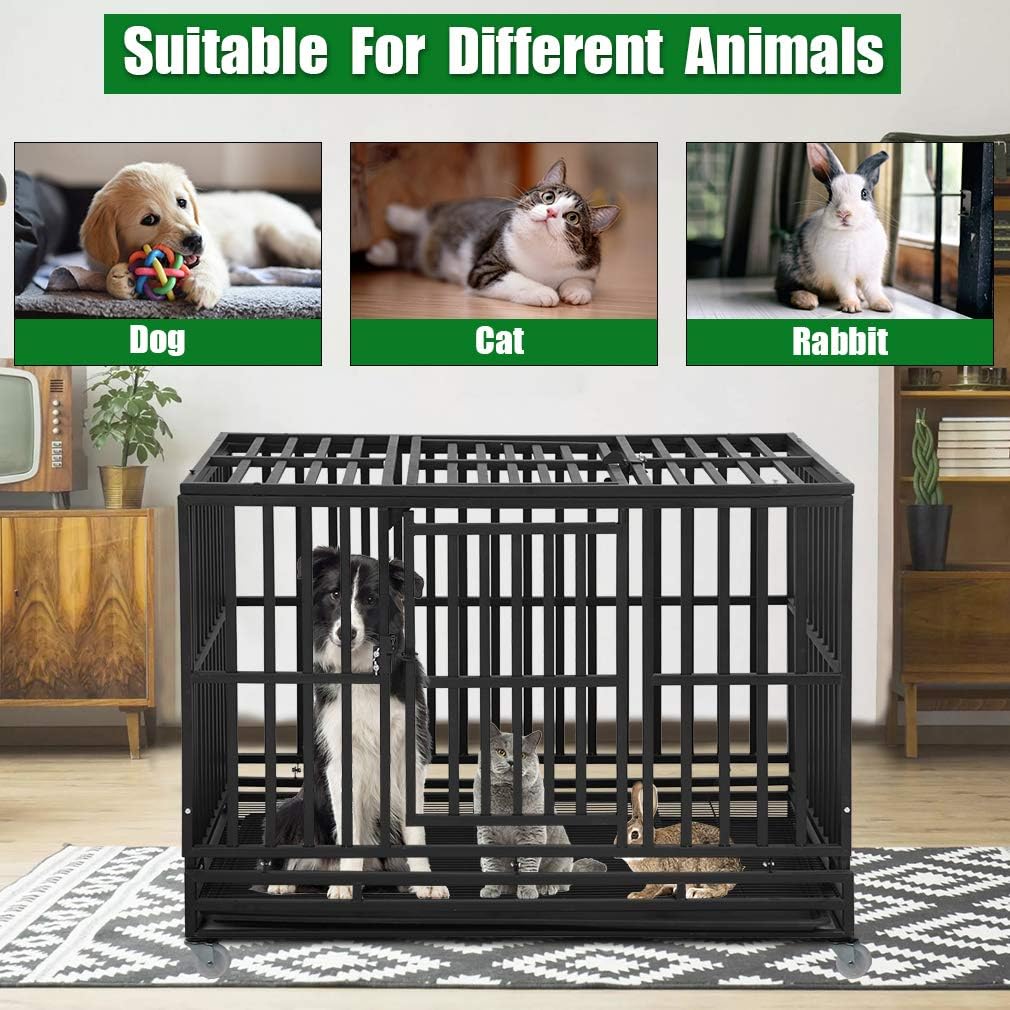 BestPet Heavy Duty Dog Crate for Large Medium Dogs 48 Inches with Plastic Tray, Black H31738