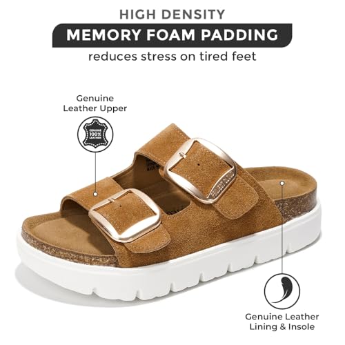 Project Cloud Genuine Leather Platform Wedge Sandals for Women with Memory Foam Insole A28730
