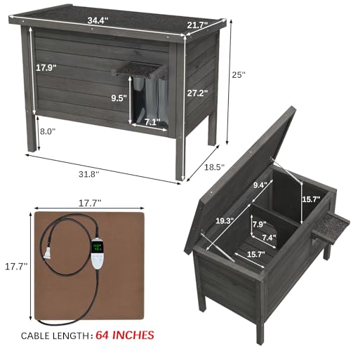 GDLF Outdoor Feral Cat House Heated Cat Shelter with All-Round Insulation Q5137