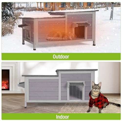 Outdoor Cat House Insulated Feral Kitty Shelter with Liner Weatherproof J989246
