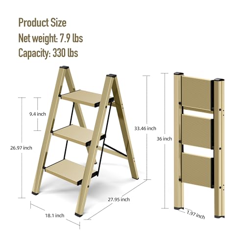 2 Step Lightweight Aluminum Folding Ladder with Anti-Slip Pedals, 330 lbs Capacity D5199
