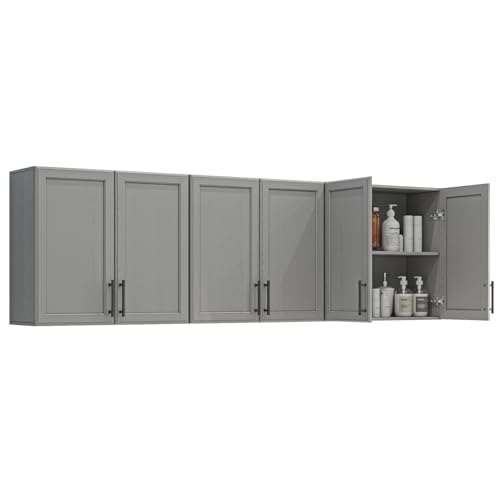 Wall Storage Cabinet with Two Shaker Doors and Shelf, Grey, 24"W, 2 Pcs N34755