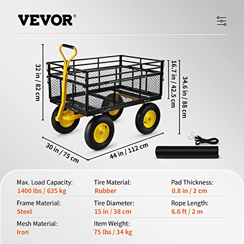 VEVOR 900 Lbs Heavy Duty Steel Garden Cart with 10" Tires and Removable Sides J262