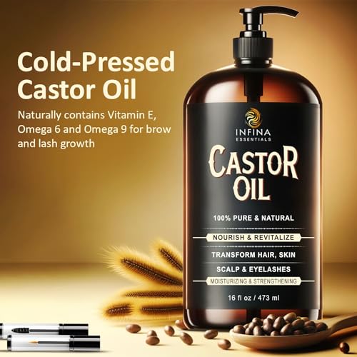Pure Castor Oil Cold Pressed Hexane Free - Glass Bottle, 16 fl oz I96091