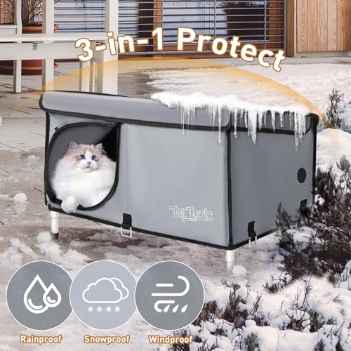 Outdoor Cat House Elevated Insulated Waterproof with Cozy Cushion Grey Large B878