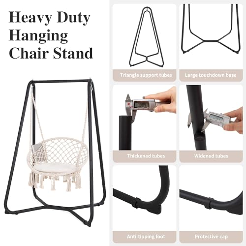 SUNCREAT Hammock Chair with Stand, Heavy Duty, 330 lbs Capacity, Grey W3890