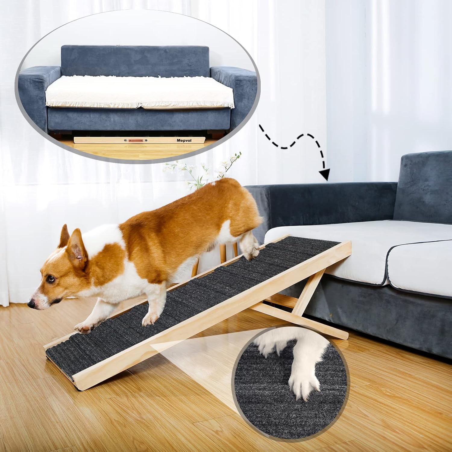 Dog Ramp Wooden Pet Ramp for Small Animals, 43.5" Long with 8 Steps, Folding O3735