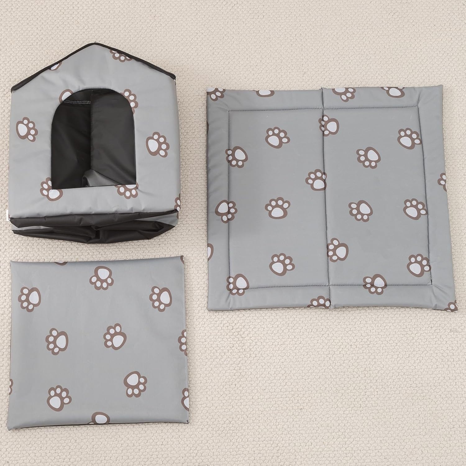 Weatherproof Insulated Cat House for Outdoor Cats (Grey, Large) J164354