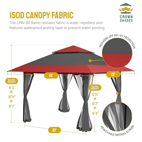 CROWN SHADES 13x13 Pop Up Gazebo with Wheeled STO-N-Go Cover Bag (Grey) N449398