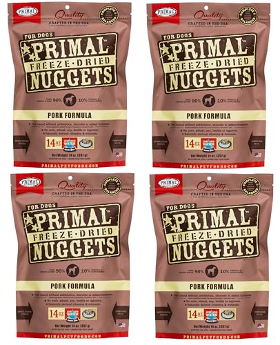 Primal Freeze Dried Dog Food Nuggets, Pork; Complete & Balanced Meal; Also Use as Topper or Treat; Premium, Healthy, Grain Free, High Protein Raw Dog Food, 14 oz