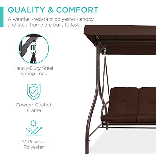 Best Choice Products 3-Seat Outdoor Canopy Swing Glider with Adjustable Shade, Midnight Green A10932