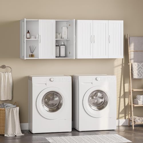 Yaheetech Bathroom Wall Cabinet with Three Doors and Adjustable Shelf, White D80401