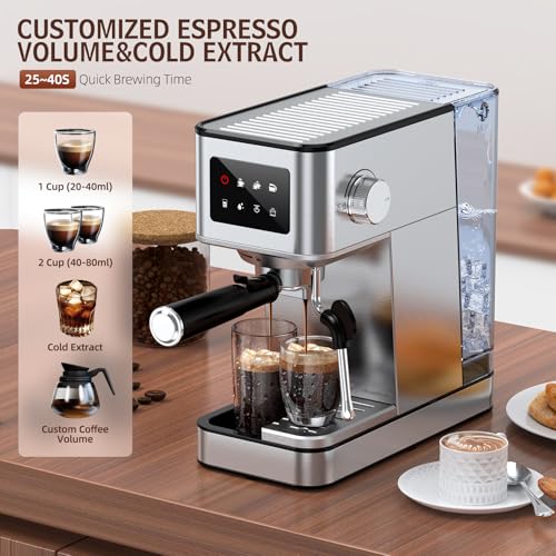 Espresso Machine with Milk Frother, 20 Bar, Stainless Steel G117