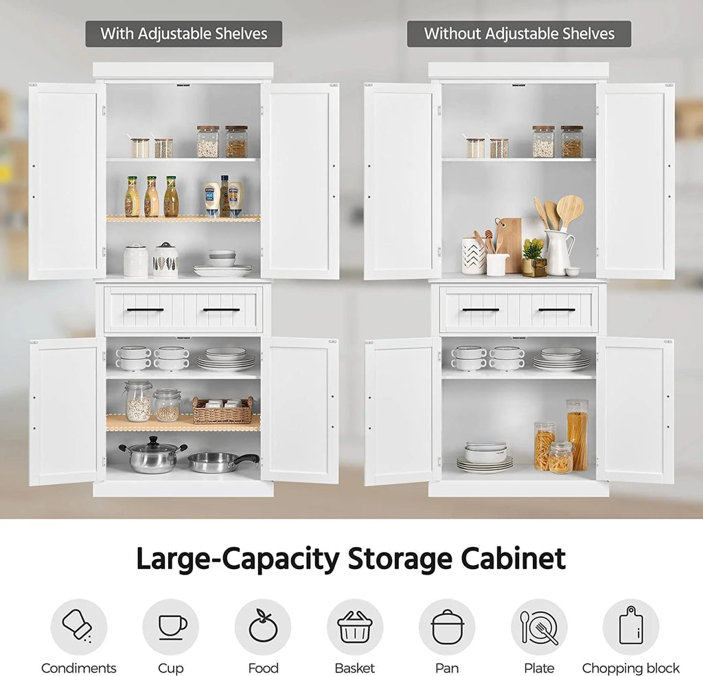 72.5" Kitchen Pantry Storage Cabinet with Drawer, White K580631