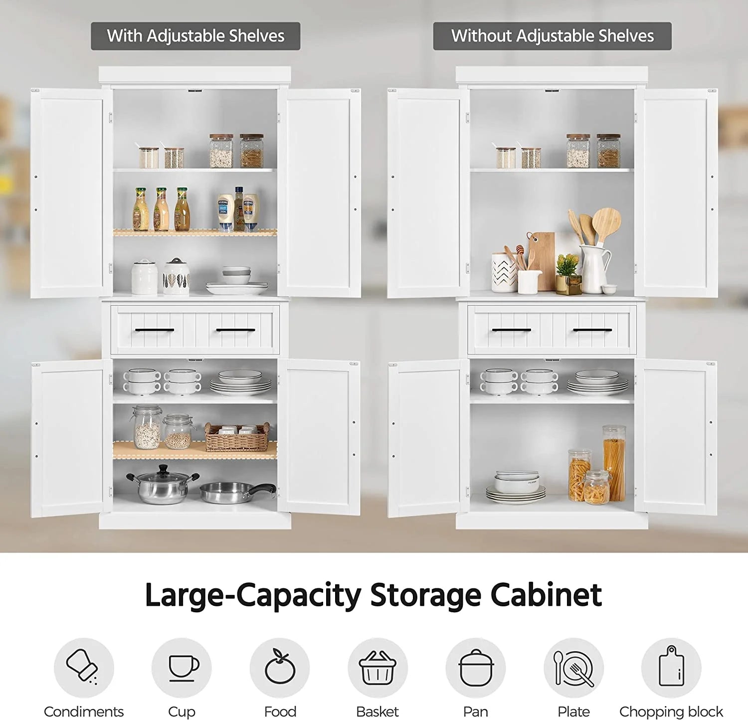 72.5" Kitchen Pantry Storage Cabinet with Drawer, White K580631