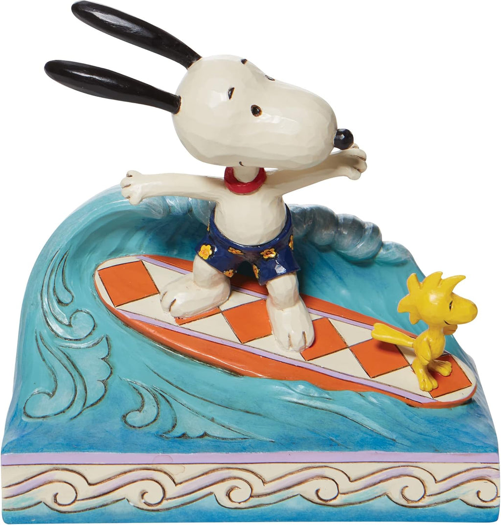 Enesco Jim Shore Peanuts Snoopy and Woodstock Surfing Figurine, 5.5 Inch, Multicolor