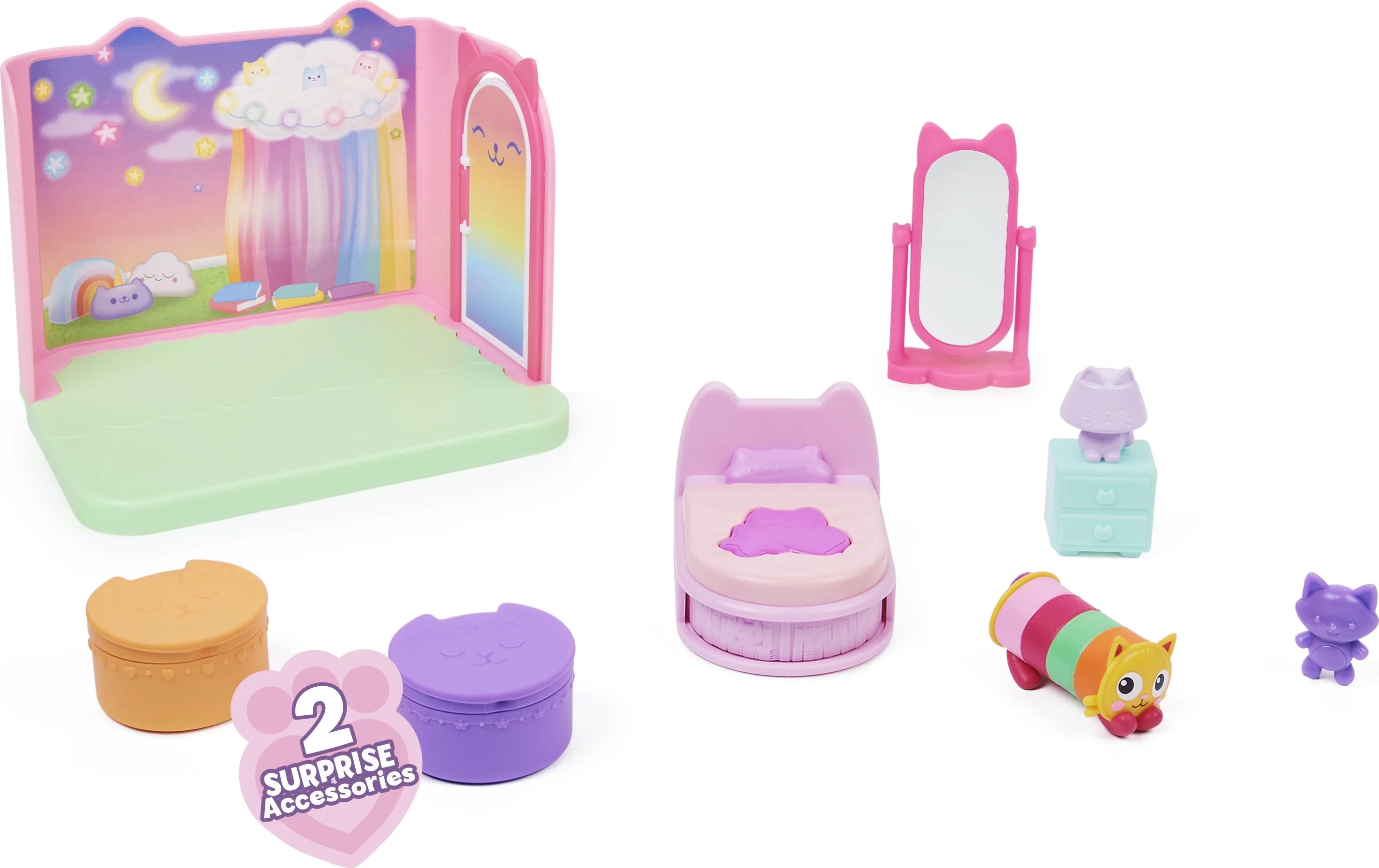 Gabby’s Dollhouse Sweet Dreams Bedroom with Pillow Cat Figure, Kids Toys for Ages 3 and up D8061