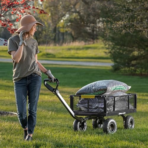 Gorilla Carts Steel Utility Wagon with Removable Side Panels, 4 Cu Ft, 900 lb Capacity, Black Q3248