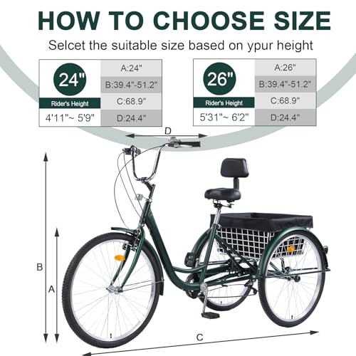 Adult 3-Wheel Tricycle 24/26-Inch 7-Speed with Basket D757