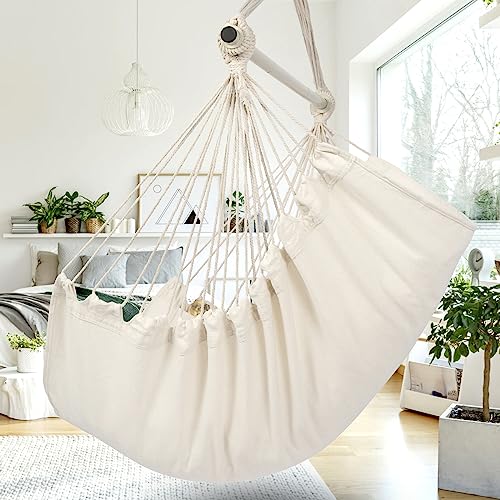 Y-STOP Hammock Chair Hanging Rope Swing with 2 Cushions, Beige I74503