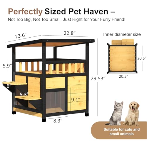 Outdoor Cat House Weatherproof Two Story Feral Cat Shelter with Escape Door G358954