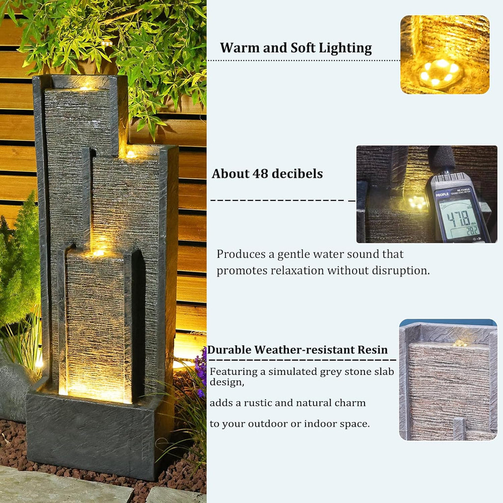 Indoor Outdoor Waterfall Fountain with LED Lights 39.3 Inches Tall D544950