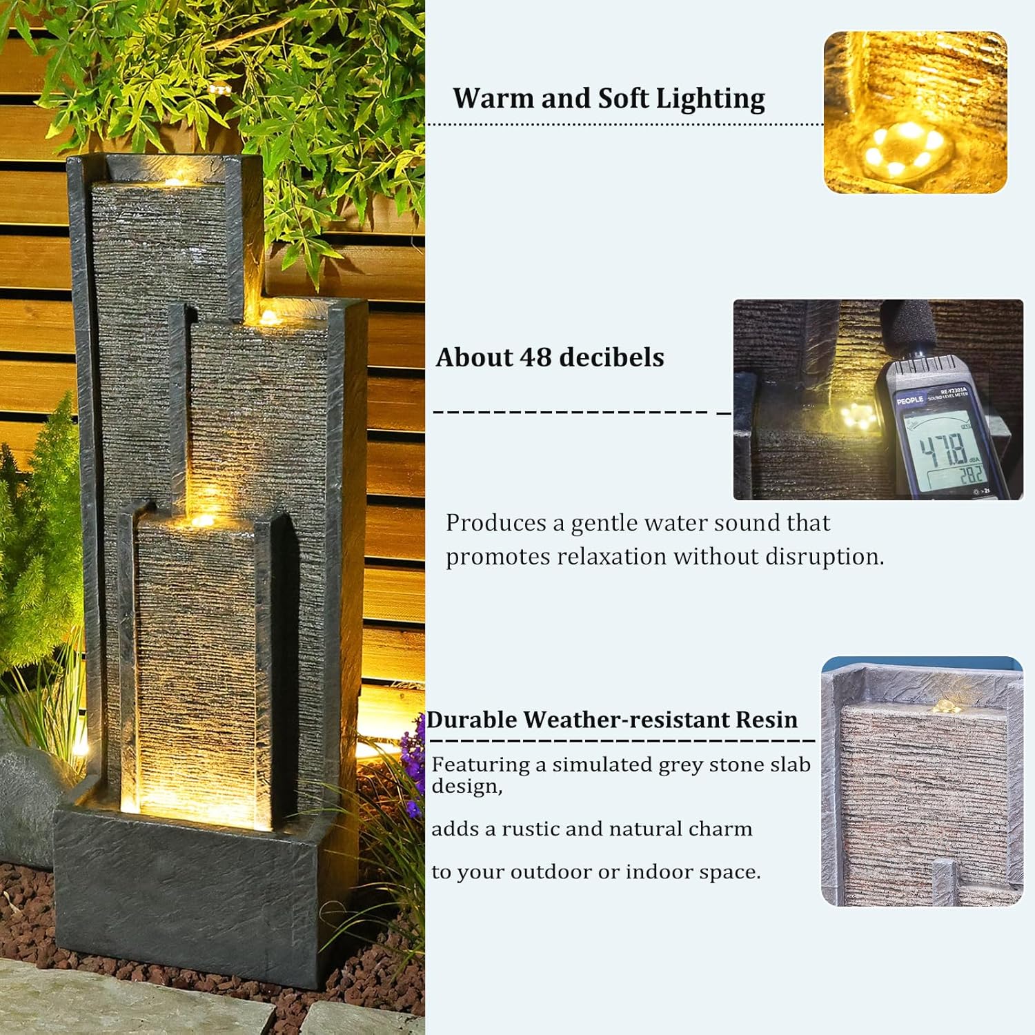 Indoor Outdoor Waterfall Fountain with LED Lights 39.3 Inches Tall D544950