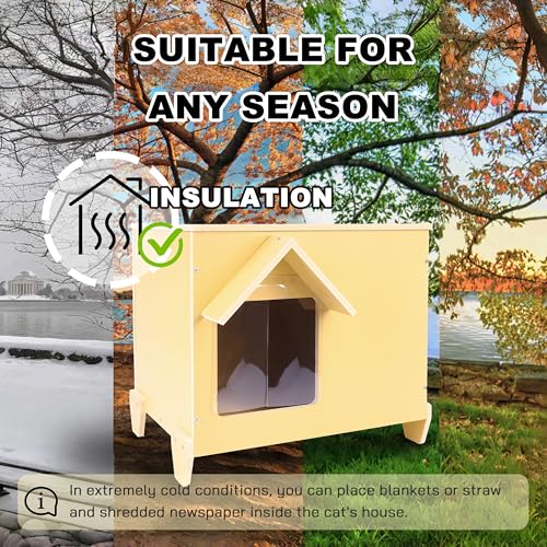 Outdoor Cat House Wooden Feral Cat Shelter with Escape Door L75941
