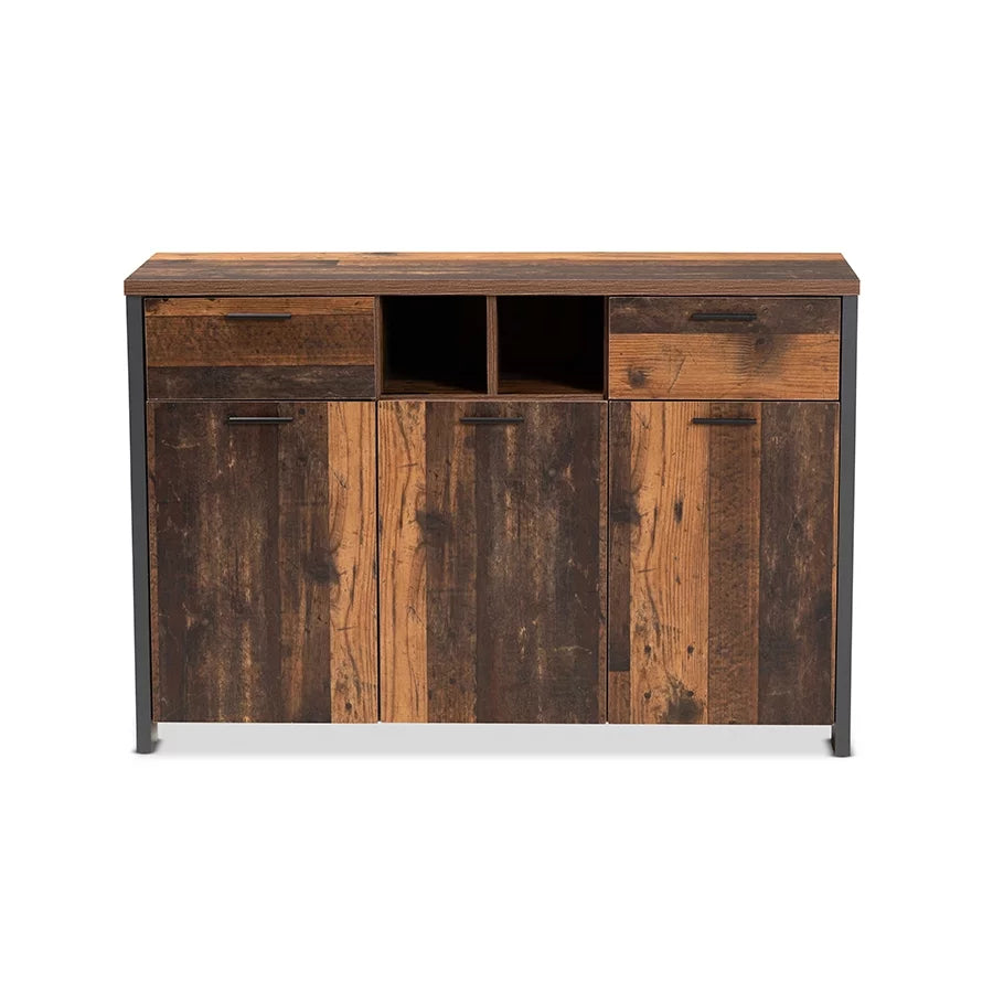 Baxton Studio Ranger Mid-Century Modern Rustic Brown Wood and Grey Metal 2-Door Sideboard G811