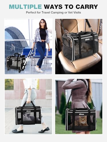 Cat Dog Carrier with Wheels Airline Approved Rolling Pet Carrier, Black H4257