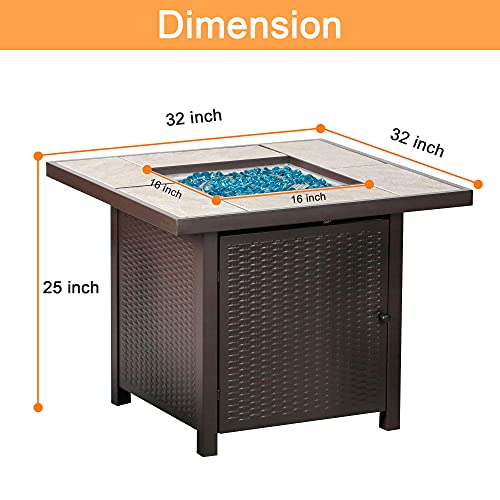 BALI OUTDOORS 50000 BTU Propane Fire Pit Table, 30 in Square Outdoor Firepit U6462