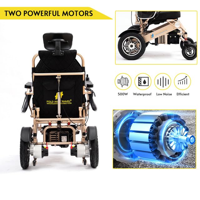 Lightweight Foldable Electric Wheelchair for Seniors and Adults, Blue Seat S8803