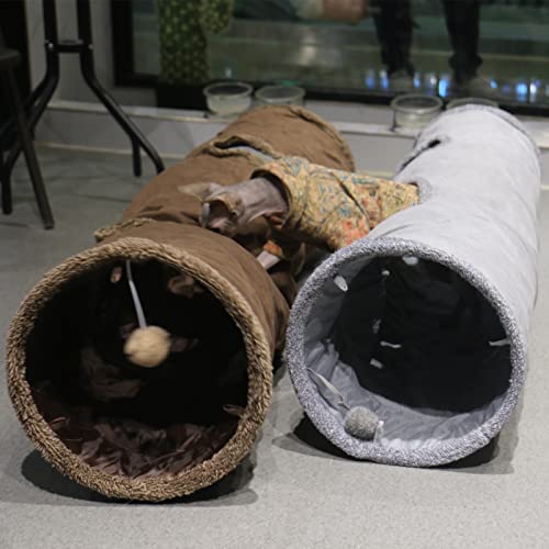 Grey Suede Cat Tunnel with Two Peepholes and Bubble Ball D969